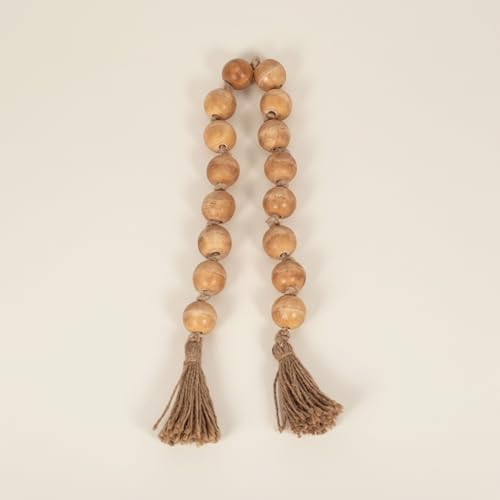 Wood Decorative Objects Bead Garland – Decorative Object Accent for Styling – Coffee Table or Shelf Display – Rustic Bead Tassels for Relaxed Accessories, Home Decor – 32", Brown by NESSANDJORD