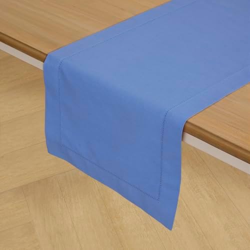 Solino Home Cotton Linen Table Runner Blue, Hemstitch Collection 14 x 90 in - Image 2