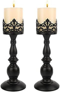 Candle Holders for Pillar Candles Gothic Matte Black Vintage Tall Candle Holders Set of 2 Decorative Large Table Centerpieces Candle Stand Decor (Black 2PCS A) by DRELIFAM