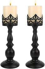 Candle Holders for Pillar Candles Gothic Matte Black Vintage Tall Candle Holders Set of 2 Decorative Large Table Centerpieces Candle Stand Decor (Black 2PCS A) by DRELIFAM