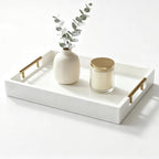 Decorative Serving Tray, Modern Rectangle Wood Tray with Polished Metal Handles, Glossy Finish, 16.5x12 Inch, for Coffee Table, Ottoman (White) by dugunusu