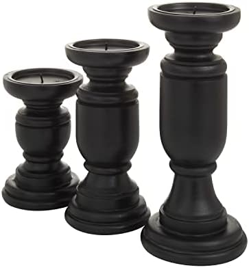 Deco 79 Mango Wood Decorative Candle Holder Turned Style Pillar Candle Stand, Set of 3 Candlestick Holder 10', 8', 6'H, Black - Image 7