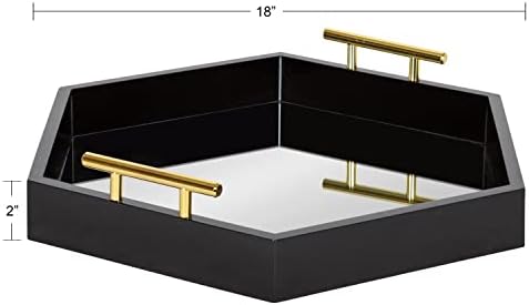Kate and Laurel Lipton Modern Hexagon Mirrored Tray; 18 x 18; Black and Gold; Midcentury Decorative Serving Tray for Storage and Display - Image 6
