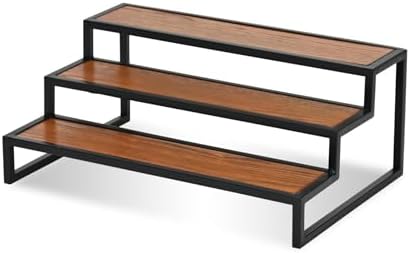 15" Black and Brown Metal and Solid Wood Handmade Three Tier Tray - Image 5