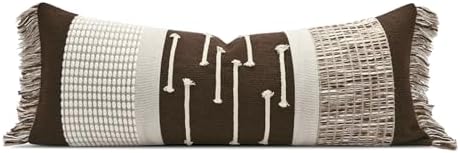 Dark Brown Boho Decorative Lumbar Pillow Cover 14x36 by AIBUHOME