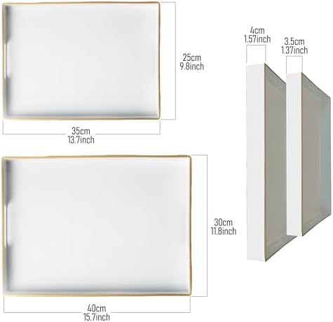 Serving Trays Set of 2, Decorative Plastic Serving Trays with Handles, Party Tray for Food, Coffee Table, Ottoman, Bathroom, and Living Room (White) - Image 4