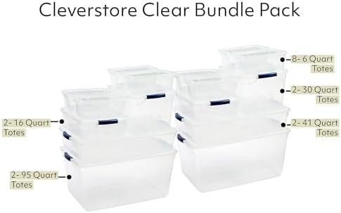 Rubbermaid Cleverstore Clear Dorm Variety 16-Pack, Made in USA, Stackable Large Clear Storage Bins with Lids, See-Through Plastic Storage, with Latching Lids, BPA-Free - Image 2