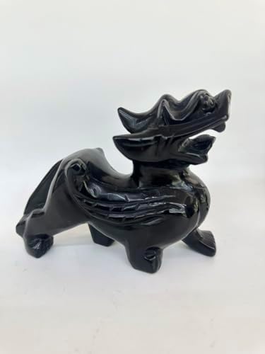 Pair of Pixiu Fengshui Statue, Black Obsidian Gemstone Pixiu Statue, Home Decoration Gift Idea Lunar New Year (5.9" L) - Image 5