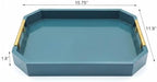 Decorative Wood Serving Tray with Polished Gold Handles, Octagon MDF Tray, Glossy Finish, 16x12 Inch, for Coffee Table, Ottoman (Teal) - Image 3