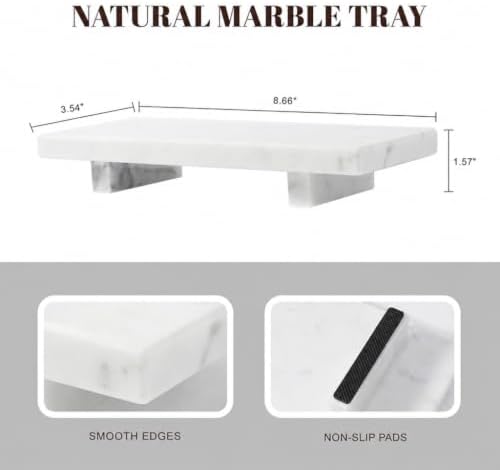 Natural Marble Tray Pedestal Stand, 8.7"x3.5" Bathroom Counter Stone Trays - Image 2