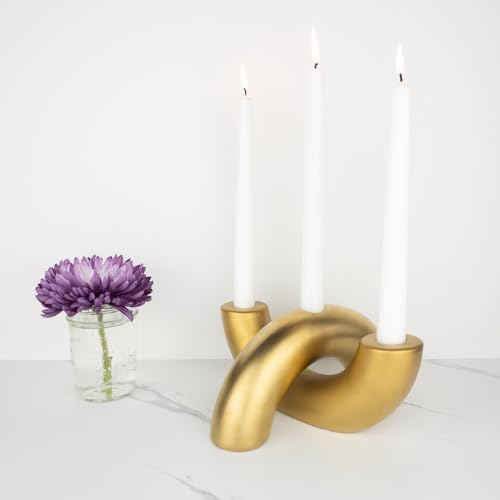 Taper Candle Holder Set - Candle Stick Holders for Dining Room Table, Entryway Table, or Fireplace Mantel - Modern Candelabra Home Decor (Gold) - Image 6