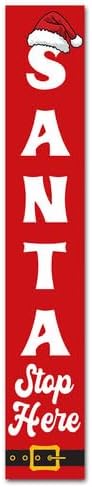 SRongmao Santa Stop Here Porch Sign Christmas Front Door Hanging Decorations 8x63inch Vertical Wooden Indoor Outdoor Standing Signs For Home Yard Farmhouse Holiday Decor by SRongmao
