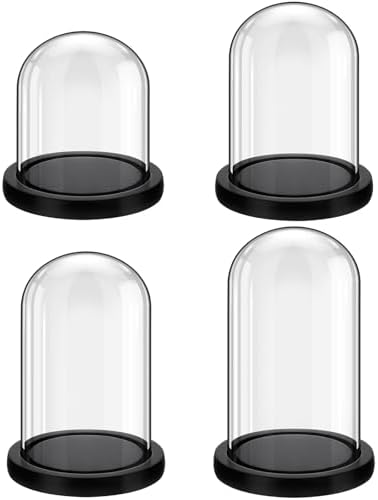Suclain 4Pc Glass Dome Cloche with Wood Base, Black, 4.3/5.1/5.9/6.7 x 3.8 by Suclain