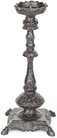 Sungmor Heavy Duty Cast Iron Candlestick Holders - Handcrafted Vintage Candelabra - 37CM/15Inch Tall 1-Head Candle Holder - Decorative Pillar Candle Stand for Christmas Birthday Wedding Home Party by Sungmor