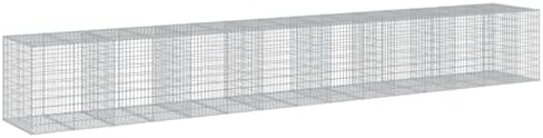 vidaxl Gabion Basket with Cover - Sturdy Galvanized Iron, 295.3"x39.4"x39.4", Outdoor Landscaping & Decor by vidaXL