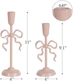 NIKKY HOME Vintage Elegant Pink Bow Iron Taper Candle Holders Set of 2 - Image 4
