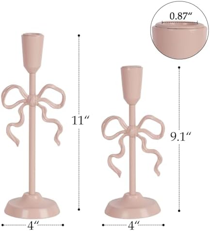 NIKKY HOME Vintage Elegant Pink Bow Iron Taper Candle Holders Set of 2 - Image 4