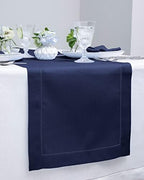 Solino Home 100% Pure Linen Table Runner Navy Hemstitch, 14 x 132 in - Image 2