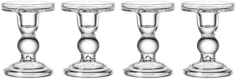 Glass Candle Holder Set of 4 Clear Candlestick Holders for Pillar Taper and Tealight Candles, Vintage Table Centerpiece for Wedding, Christmas Home Decor by VIVITOP