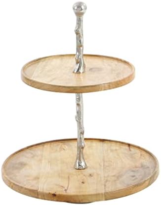 Deco 79 Mango Wood Tiered Server with Aluminum Accents, 14" x 14" x 18", Brown - Image 5