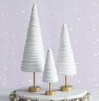 Light Ivory Velvet Trees Pedestal Set of 3, Classic Mantel Home Decor, Winter White Holiday Table, Valentine Tree, Office Bookcase, Cozy Bookshelf (Light Ivory) - Image 2