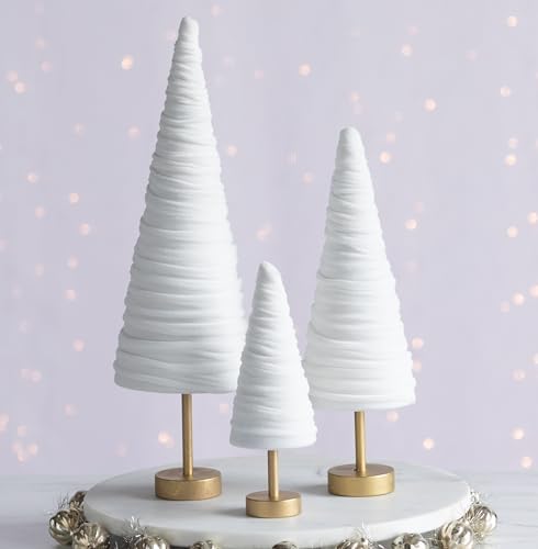 Light Ivory Velvet Trees Pedestal Set of 3, Classic Mantel Home Decor, Winter White Holiday Table, Valentine Tree, Office Bookcase, Cozy Bookshelf (Light Ivory) - Image 2