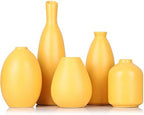 Yellow Ceramic Bud Vases Set of 5, Farmhouse & Fireplace Decor, Multipurpose Home Decoration for Living Room, Entrance, Bathroom, Kitchen & Office, Coffee Table Decor, Bulk Bud Vases by QIANLING