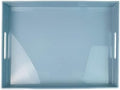 Light Blue Decorative Tray, Rectangular Large Serving Tray with Handles, Plastic Coffee Table Tray for Ottoman, Living Room, Kitchen Tabletop, 15.7” x 11.8” x1.6” by Umisriro
