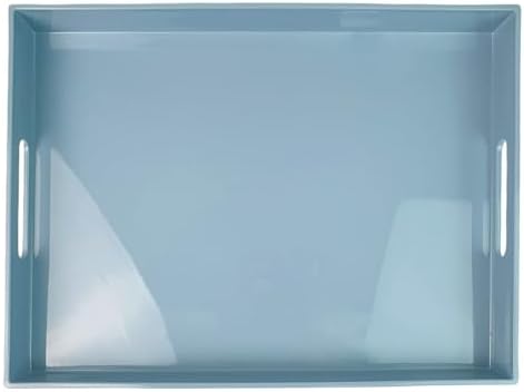 Light Blue Decorative Tray, Rectangular Large Serving Tray with Handles, Plastic Coffee Table Tray for Ottoman, Living Room, Kitchen Tabletop, 15.7” x 11.8” x1.6” by Umisriro