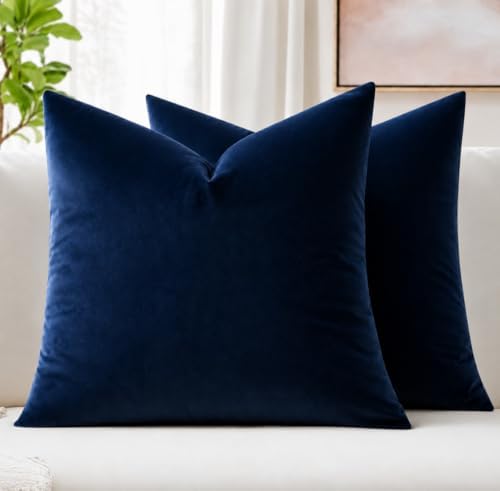 MIULEE Pack of 2 Velvet Pillow Covers Decorative Square Pillowcase Soft Solid Cushion Case for Spring Sofa Bedroom Car 26x26 Inch Dark Blue by MIULEE