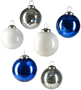Serene Spaces Living White, Silver, and Blue Christmas Tree Ornaments for Xmas Decorating, Decorative Ball Ornaments for Holiday Décor, 4" Tall X 3" Diameter, Pack of 6 by SereneSpacesLiving
