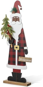 Glitzhome 36''H Lighted Wooden Africa Santa Porch Decor with Timer & LED Lights, Christmas Standing Santa Porch Sign Decor with Xmas Tree and Welcome Plaques for Front Door Outdoor Decor - Image 2