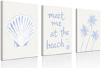 Framed Coastal Granddaughter Wall Art Set of 3, Blue Shell Palm Tree Wall Decor Print Poster, Meet Me At The Beach Room Aesthetics Canvas Painting for Dorm Girly Room Bathroom Decoration 16x24 inch by Unknown