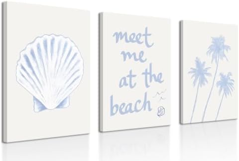 Framed Coastal Granddaughter Wall Art Set of 3, Blue Shell Palm Tree Wall Decor Print Poster, Meet Me At The Beach Room Aesthetics Canvas Painting for Dorm Girly Room Bathroom Decoration 16x24 inch by Unknown