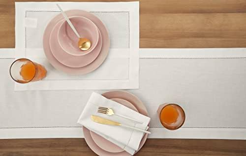Solino Home Cotton Linen Table Runner White Hemstitch, 14 x 144 in - Image 3