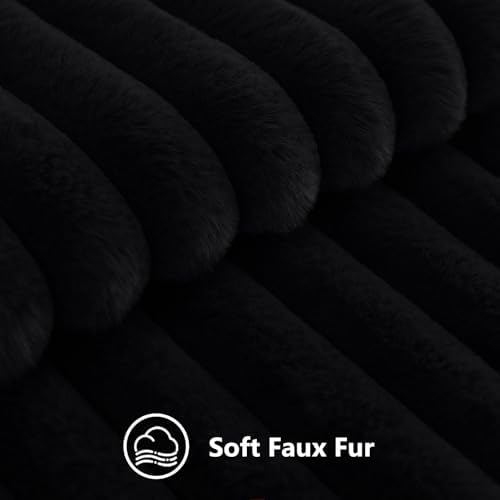 decorUhome Fall Faux Fur Throw Pillow Covers 24x24 Set of 2 Black - Image 2