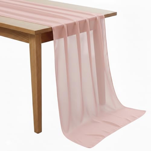 MDS Pack of 25 | Dusty Pink | 10ft Chiffon Table Runner 29x120 Inches Long Romantic Rustic Sheer Gauze Runner for Wedding Bridal Shower Birthday Banquets Engagement Spring Easter Boho Decorations by MDS