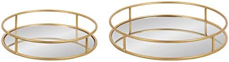 Kate and Laurel Felicia Modern Glam Metal Nesting Trays | Decorative Round Shape with Handles and Mirror Surface, Set of 2, Gold - Image 2