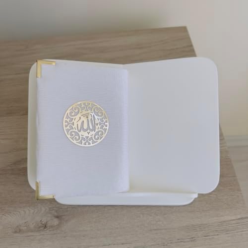 Velvet Covered Quran and Pearl Tasbih in Wooden Decorative Box | Islamic Gift Set | Muslim Eid Ramadan Gift (White) - Image 5
