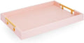Home Redefined Modern Elegant 17.5"x12" Rectangle Baby Pink Tray Glossy Shagreen Faux Leather Decorative Ottoman Coffee Table Perfume Dresser Kitchen Serving Tray with Gold Polished Metal Handles. by HomeRedefined