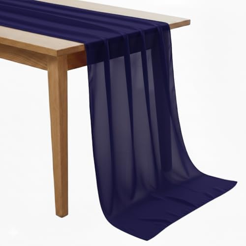 MDS Pack of 25 | Navy Blue | 14ft Chiffon Table Runner 29x170 Inches Long Romantic Rustic Sheer Gauze Runner for Wedding Bridal Shower Birthday Banquets Engagement Spring Easter Boho Decorations by MDS