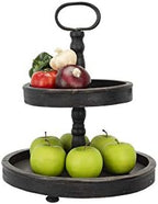 Creative Co-Op Distressed Blackwashed Wood 2-Tier Tray with Metal Handle - Image 3