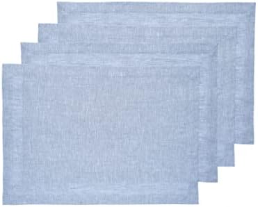Solino Home 100% Linen Placemats Chambray Blue, Athena 14 x 19 in, Set of 4 by SolinoHome
