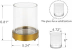 5" Wide Glass Hurricane Candle Holders and Glass Vase with Minimalism Metal Base in Antique Brass, Handmade and Sturdy Glass, Pillars, Flower Arrangement, Centerpiece, Dining Table, Console, Mantel - Image 2