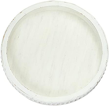 Creative Co-Op Round Decorative Wood Tray with Hobnail Edge, White - Image 4