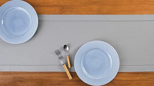 Solino Home Cotton Linen Dining Table Runner Light Grey Woven, 14 x 72 in - Image 3