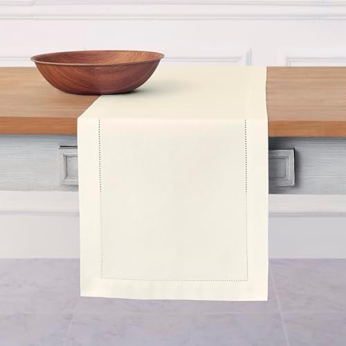 Solino Home Cotton Linen Table Runner Ivory Hemstitch, 14 x 72 in by SolinoHome