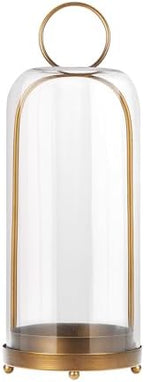 20" High Versatile Modern Metal Hurricane Lantern with Handmade Sturdy Glass Dome in Antique Brass for Pillar Candle & Plants, Industrial, Farmhouse, Shabby Chic (Brass, 7.5"x20") by Unknown