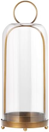 20" High Versatile Modern Metal Hurricane Lantern with Handmade Sturdy Glass Dome in Antique Brass for Pillar Candle & Plants, Industrial, Farmhouse, Shabby Chic (Brass, 7.5"x20") by Unknown