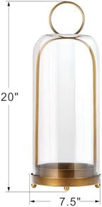 20" High Versatile Modern Metal Hurricane Lantern with Handmade Sturdy Glass Dome in Antique Brass for Pillar Candle & Plants, Industrial, Farmhouse, Shabby Chic (Brass, 7.5"x20") - Image 2